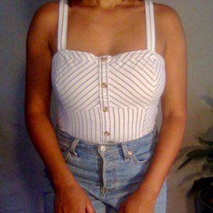 White/blue, cotton, striped crop top